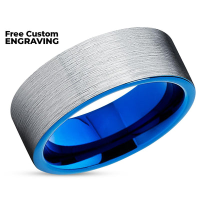 Blue Wedding Band - Silver Wedding Band - Blue Tungsten Ring - Engagement Ring