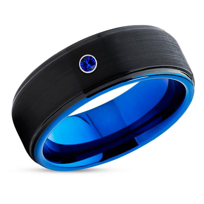 Man's Wedding Ring - Black Tungsten Wedding Ring - Blue Sapphire Ring - Blue Ring - Black Ring