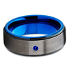 Blue Tungsten Wedding Band - Gray Tungsten Ring - Blue Sapphire - Brush - Clean Casting Jewelry