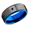 Blue Sapphire Ring - Gunmetal Wedding Band - Gunmetal Tungsten Ring - Wedding Band
