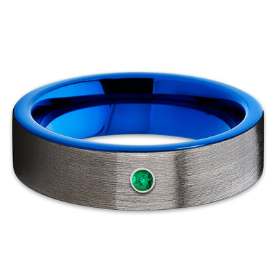 Emerald Tungsten Ring - Blue Tungsten Ring - Gunmetal Ring - 6mm - Band - Clean Casting Jewelry
