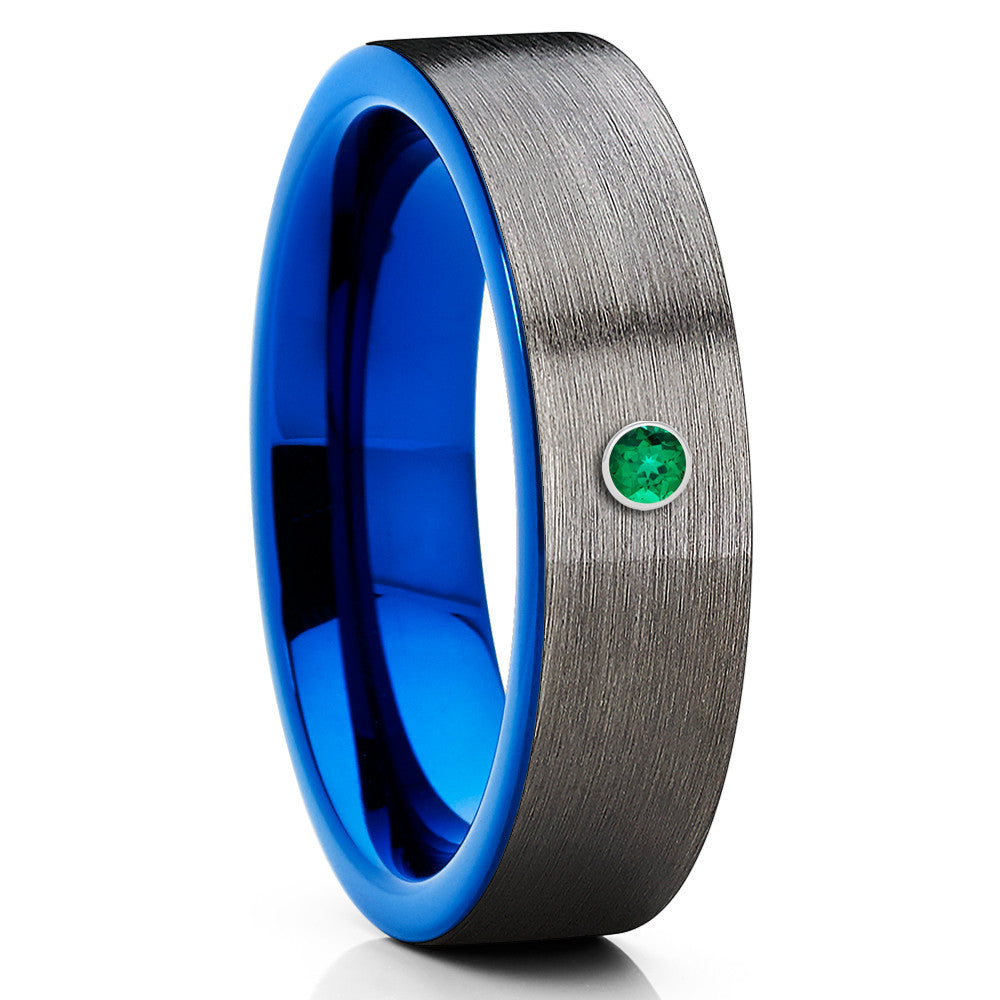Emerald Tungsten Ring - Blue Tungsten Ring - Gunmetal Ring - 6mm - Band - Clean Casting Jewelry