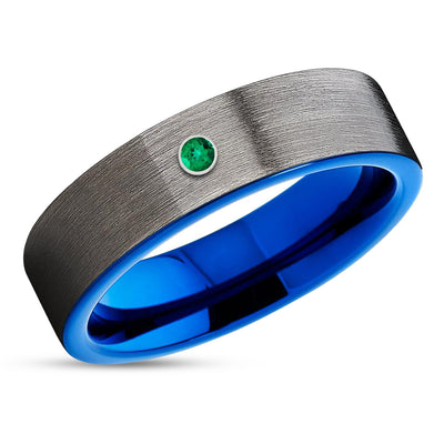 Emerald Tungsten Ring - Blue Tungsten Ring - Gunmetal Ring - 6mm - Band