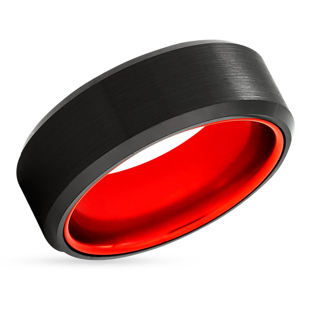 Red Tungsten Ring - Black Wedding Ring - Red Wedding Band - Tungsten Ring - Red Ring