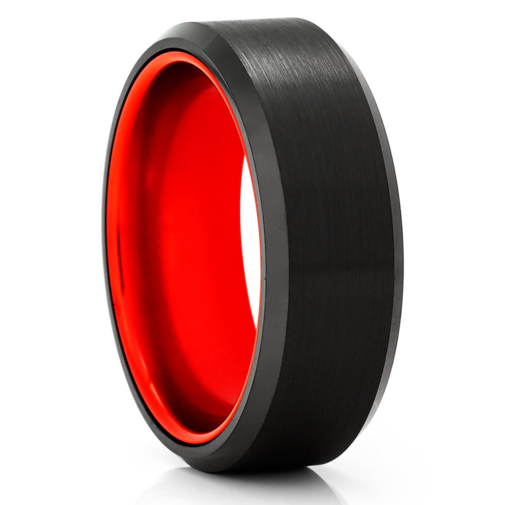 Red Tungsten Ring - Black Wedding Ring - Red Wedding Band - Tungsten Ring - Red Ring