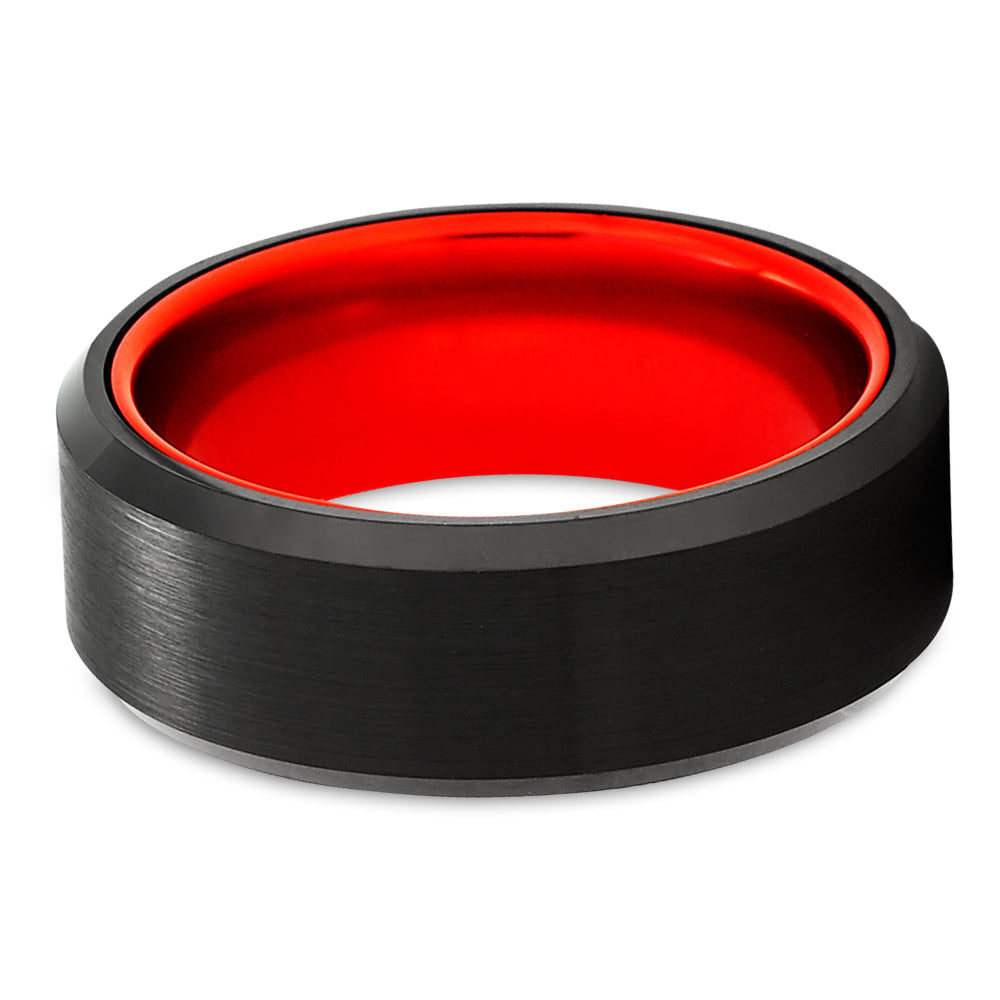 Red Tungsten Ring - Black Wedding Ring - Red Wedding Band - Tungsten Ring - Red Ring