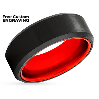 Red Tungsten Ring - Black Wedding Ring - Red Wedding Band - Tungsten Ring - Red Ring