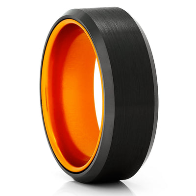 Orange Wedding Ring - Black Tungsten Wedding Ring - 8mm Wedding Ring - Orange Tungsten Ring