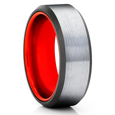 Red Wedding Ring - Red Tungsten Ring - Tungsten Wedding Ring - 8mm Wedding Ring