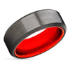 Gunmetal Wedding Ring - Red Tungsten Wedding Ring - 8mm Wedding Band - Black Tungsten Ring