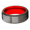 Gunmetal Wedding Ring - Red Tungsten Wedding Ring - 8mm Wedding Band - Black Tungsten Ring