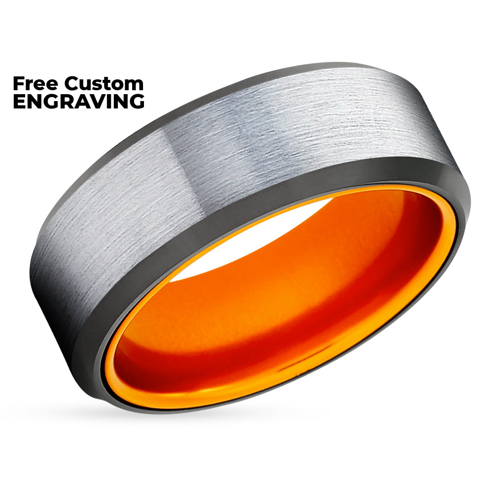 Orange Wedding Ring - Tungsten Wedding Ring - Black Tungsten Ring - Orange Wedding Band