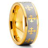 Yellow Gold Tungsten - Cross Ring - Tungsten Wedding Band - Religious Ring - Clean Casting Jewelry