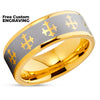 Yellow Gold Tungsten - Cross Ring - Tungsten Wedding Band - Religious Ring