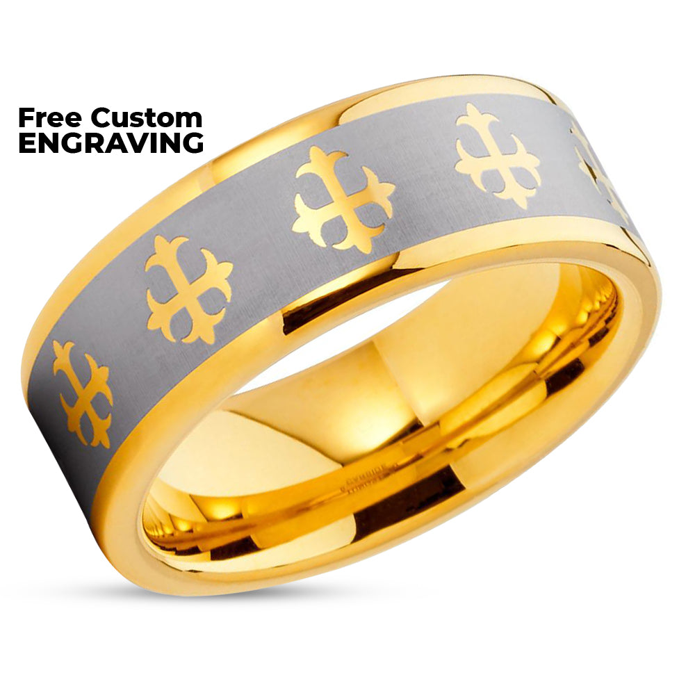Yellow Gold Tungsten Cross Ring Tungsten Wedding Band Religious Ring