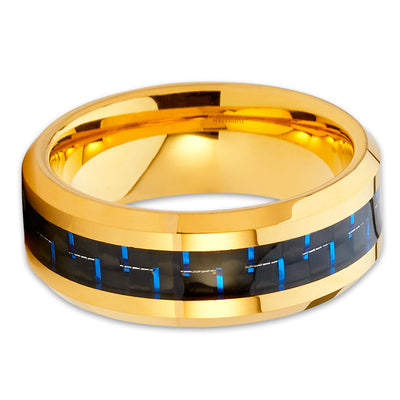 Yellow Gold Tungsten Ring - Carbon Fiber Ring - Tungsten Wedding Band - 8mm - Clean Casting Jewelry