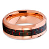 Carbon Fiber Ring - Rose Gold Tungsten - Black Tungsten Ring - 8mm - Clean Casting Jewelry