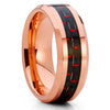 Carbon Fiber Ring - Rose Gold Tungsten - Black Tungsten Ring - 8mm - Clean Casting Jewelry