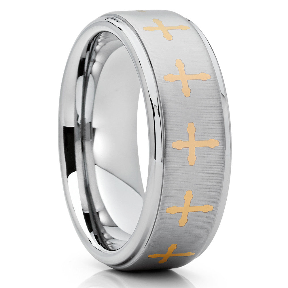 Tungsten Wedding Band - Cross Ring - Tungsten Wedding Ring - Silver Tungsten - Clean Casting Jewelry