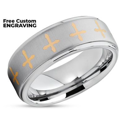 Tungsten Wedding Band - Cross Ring - Tungsten Wedding Ring - Silver Tungsten