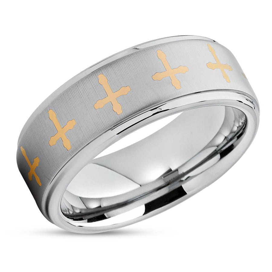 Tungsten Wedding Band - Cross Ring - Tungsten Wedding Ring - Silver Tungsten