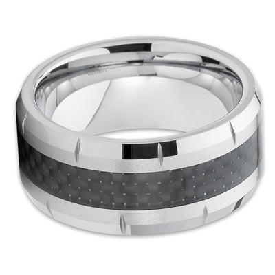 9mm - Tungsten Wedding Band - Carbon Fiber Ring - Men's Wedding Band - Black - Clean Casting Jewelry