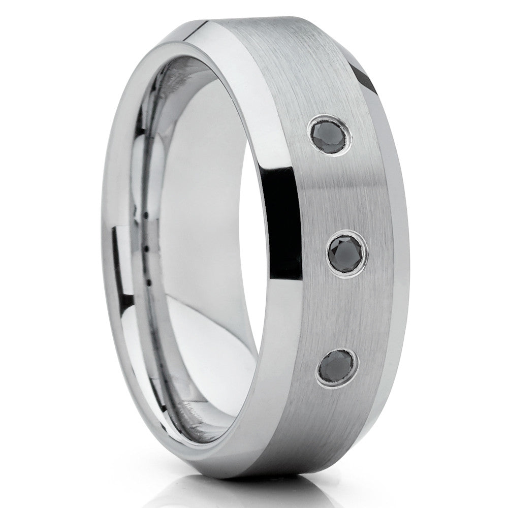 Gray Tungsten Ring - Black Diamond Tungsten Ring - Gray Tungsten Band - Clean Casting Jewelry