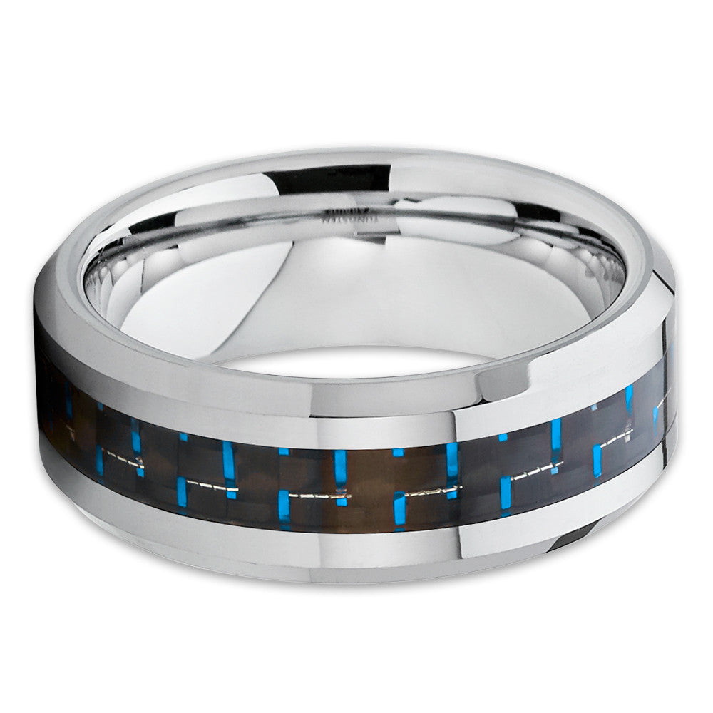 Carbon Fiber Ring - Tungsten Wedding Band - Blue - Tungsten Wedding Ring - Clean Casting Jewelry