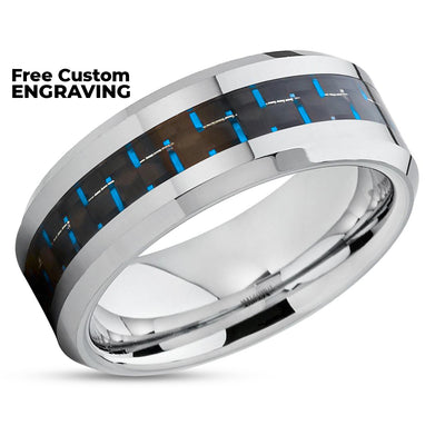 Tungsten Wedding Ring - Carbon Fiber Wedding Ring - Silver Wedding Ring - Tungsten