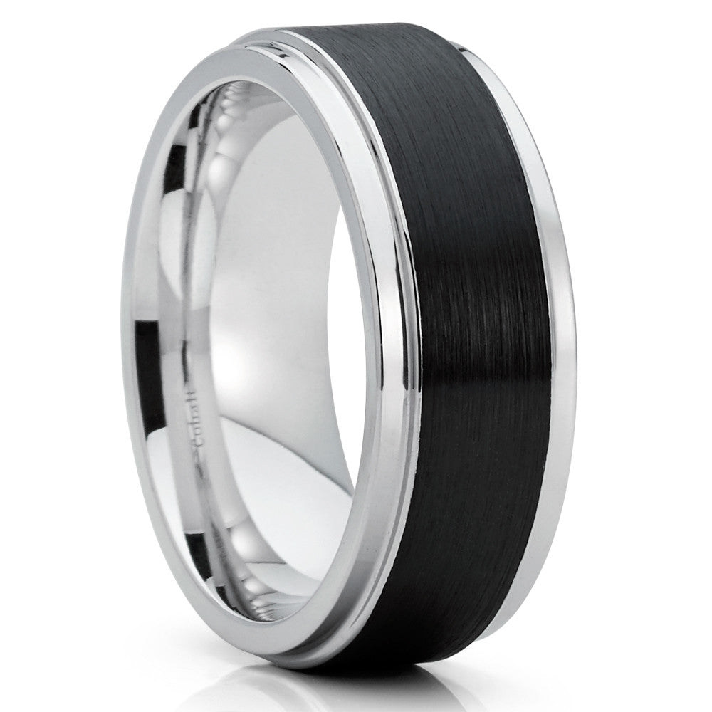 Silver Cobalt Ring - Men's Wedding Band - Black Cobalt Ring - Brush Ring - Clean Casting Jewelry
