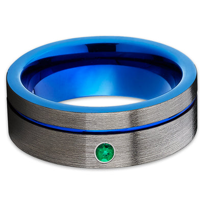 Blue Tungsten Wedding Band - Emerald Tungsten Ring - Gunmetal Wedding Band - Clean Casting Jewelry