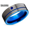 Gunmetal Wedding Ring - Blue Sapphire Ring - Tungsten Wedding Ring - Man's Ring - Women's Ring