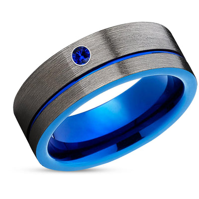 Gunmetal Wedding Ring - Blue Sapphire Ring - Tungsten Wedding Ring - Man's Ring - Women's Ring