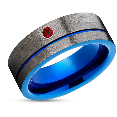Ruby Tungsten Wedding Band - Blue Tungsten Ring - Gunmetal Tungsten - Blue Ring