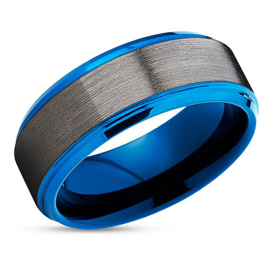Gunmetal Wedding Ring - Blue Wedding Ring - 8mm Wedding Ring - Wedding Band