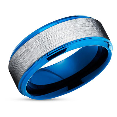 Blue Tungsten Ring - Blue Wedding Ring - Silver Tungsten Ring - Blue Tungsten Band