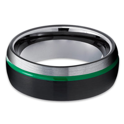 Gunmetal Tungsten Ring - Green Tungsten Ring - Anniversary Ring - Green Wedding Ring - Brush