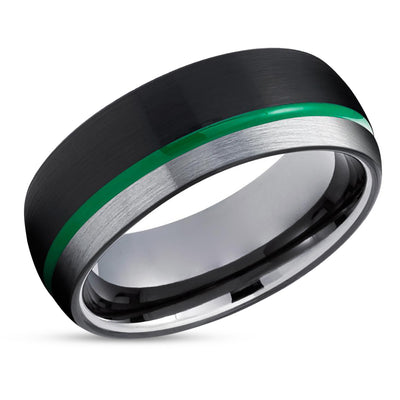 Gunmetal Tungsten Ring - Green Tungsten Ring - Anniversary Ring - Green Wedding Ring - Brush