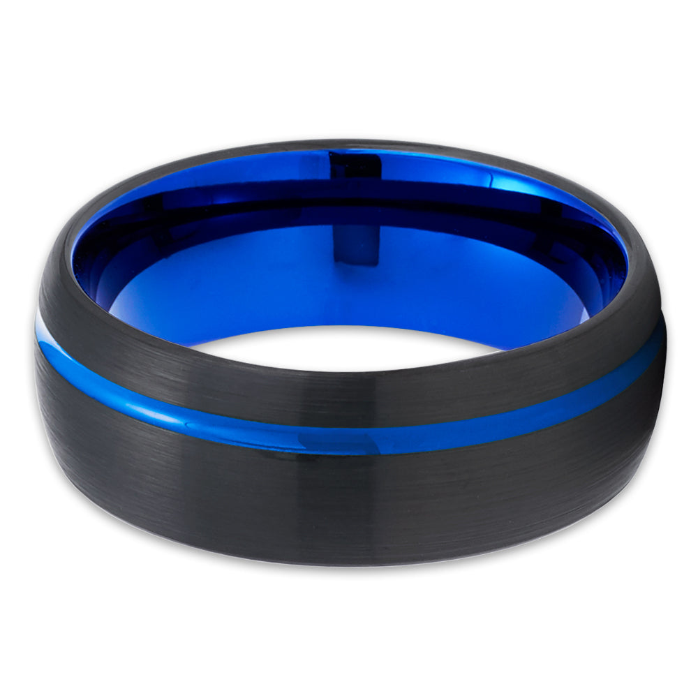 Blue Tungsten Wedding Ring - Black Tungsten Ring - Blue Wedding Ring - Black Ring