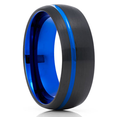Blue Tungsten Wedding Ring - Black Tungsten Ring - Blue Wedding Ring - Black Ring