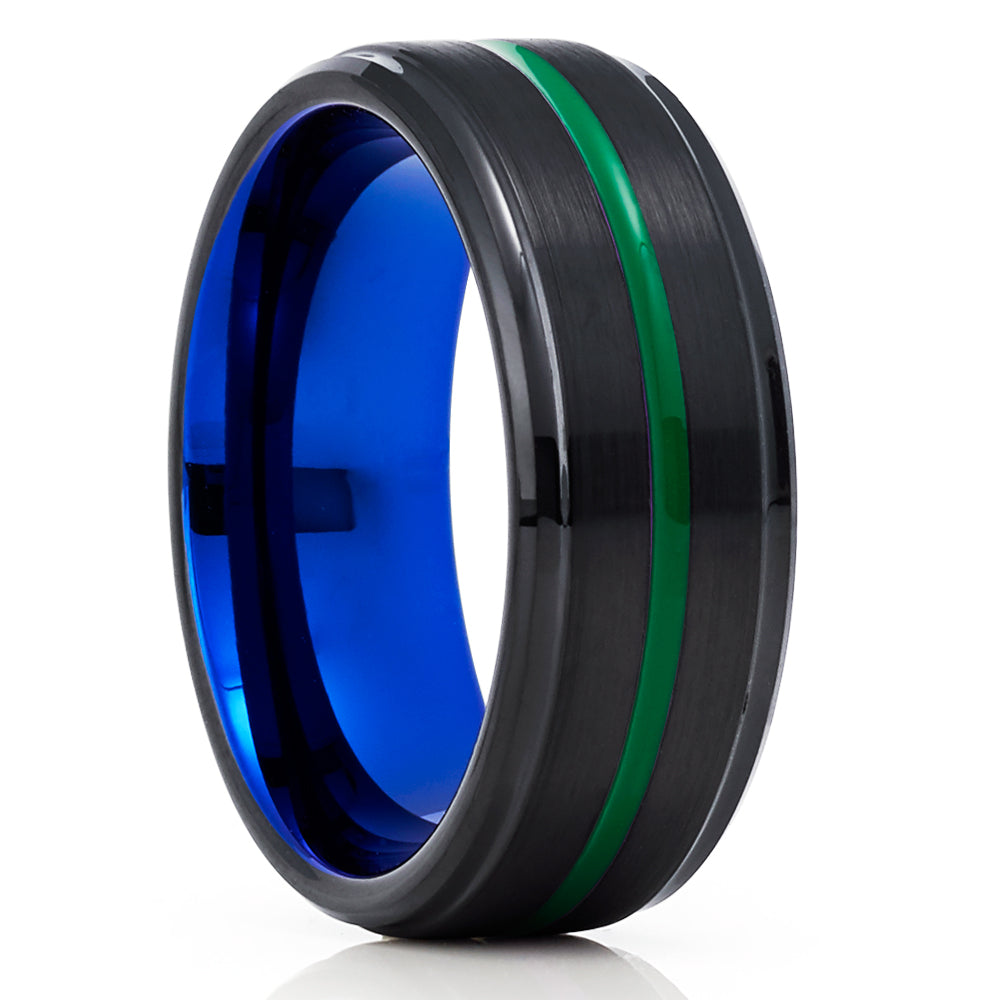 Green Tungsten Wedding Ring - Blue Tungsten Ring - Black Wedding Ring - Engagement Ring