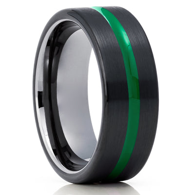Gunmetal Tungsten Ring - Green Tungsten Ring - Black Tungsten Ring - Unisex - Black Ring
