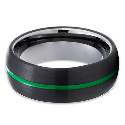 Gunmetal Wedding Ring - Green Tungsten Ring - Black Tungsten Ring - Green Ring