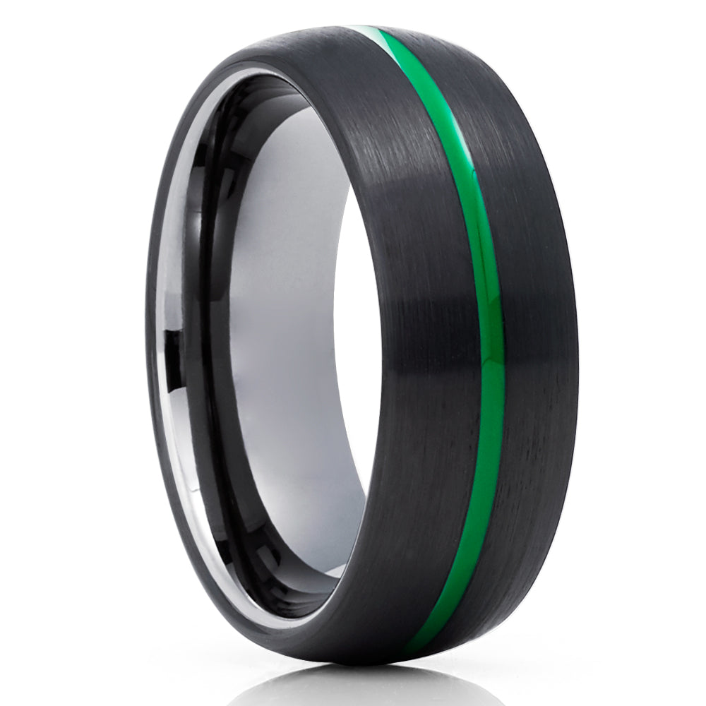 Gunmetal Wedding Ring - Green Tungsten Ring - Black Tungsten Ring - Green Ring