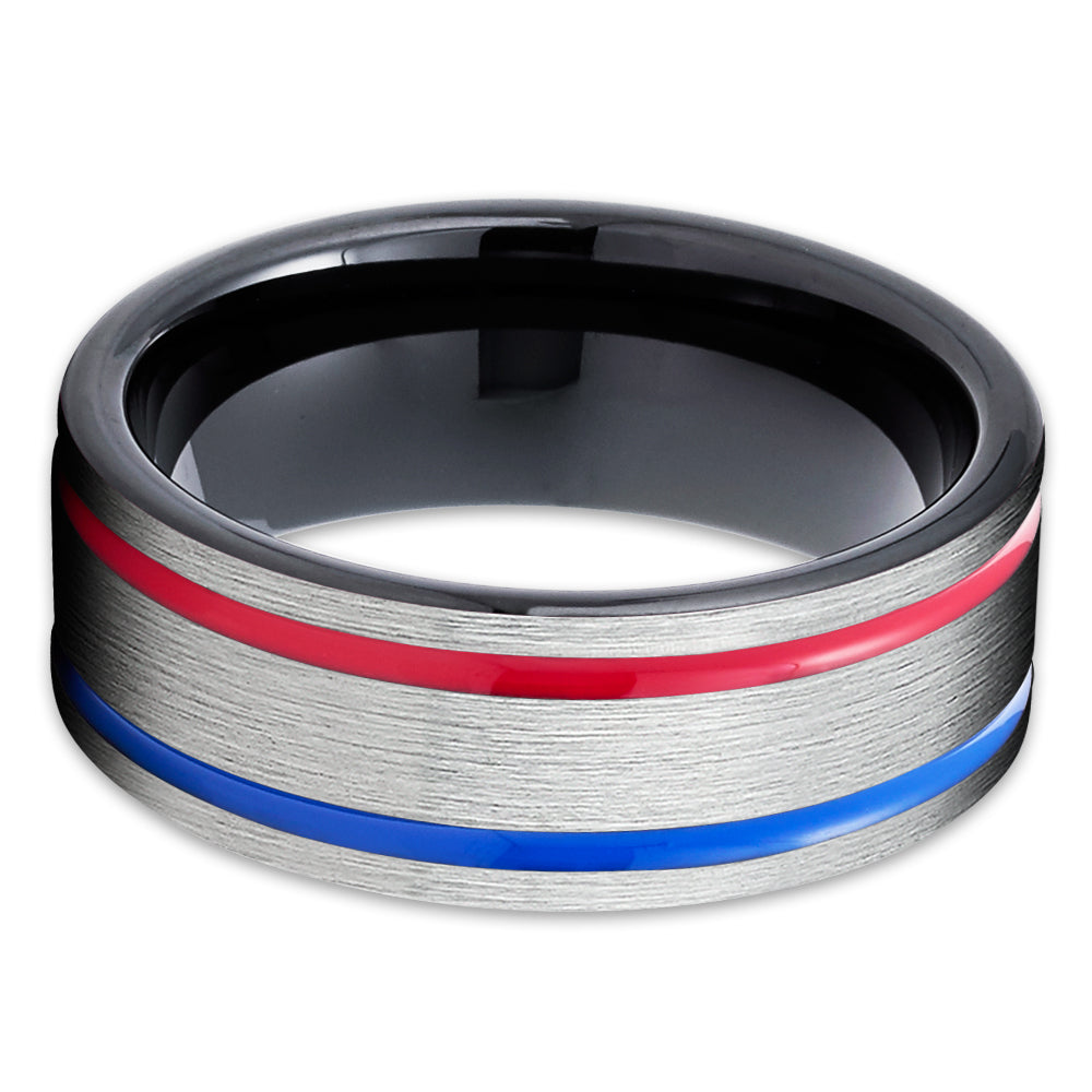 Black Tungsten Wedding Ring - Red Tungsten Ring - Black Wedding Ring - Red Tungsten