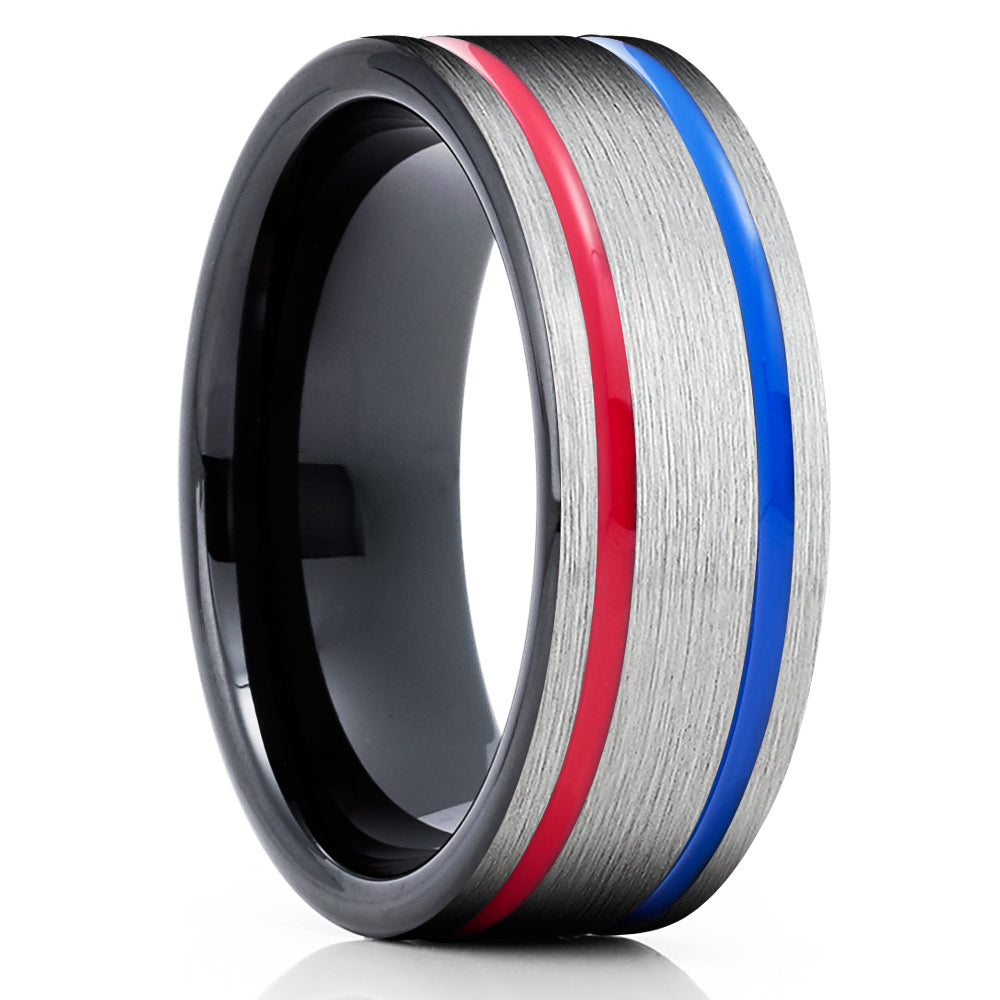 Black Tungsten Wedding Ring - Red Tungsten Ring - Black Wedding Ring - Red Tungsten