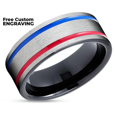 Black Tungsten Wedding Ring - Red Tungsten Ring - Black Wedding Ring - Red Tungsten