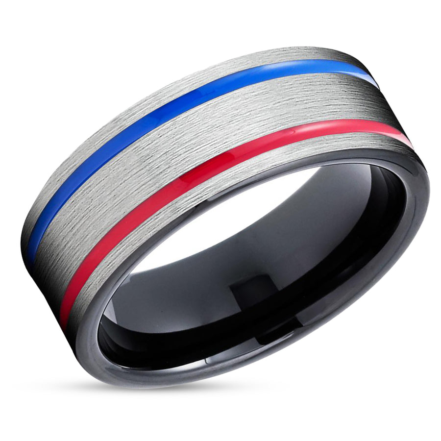 Black Tungsten Wedding Ring - Red Tungsten Ring - Black Wedding Ring - Red Tungsten