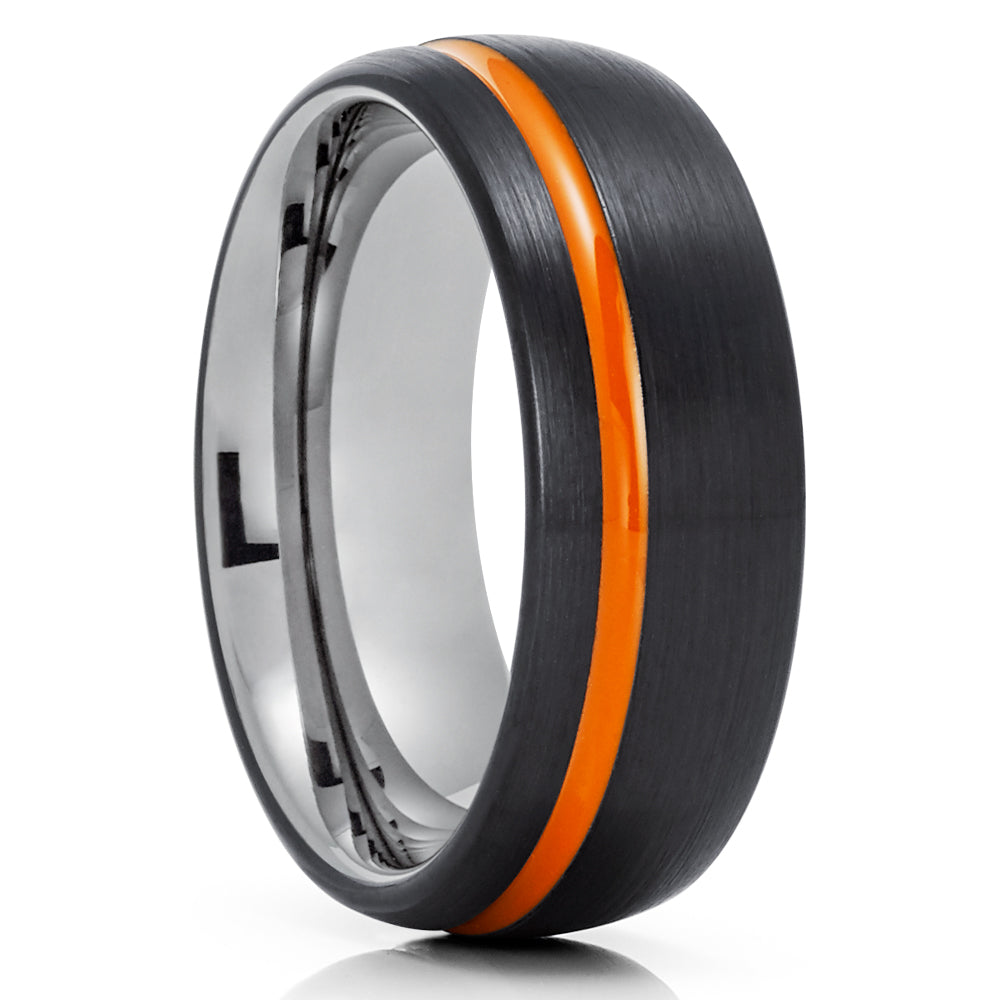 Orange Tungsten Wedding Ring - Gunmetal Tungsten Ring - Black Tungsten Ring - Wedding Band
