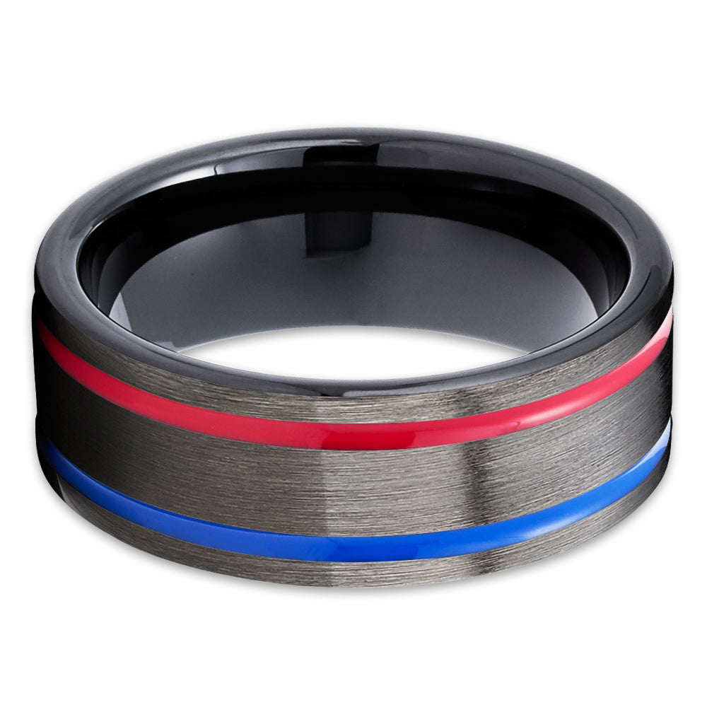 Gunmetal Wedding Ring - Red Tungsten Ring - Blue Tungsten Ring - Black Ring - Band